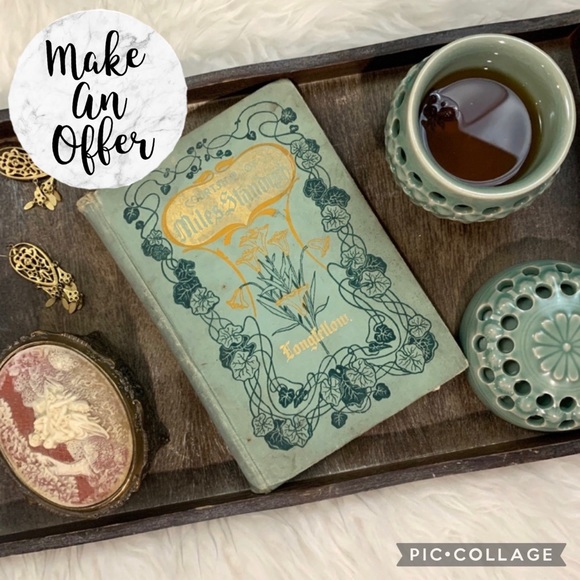 c.1800s Vintage Blue Green Floral Tabletop Book - Picture 1 of 13